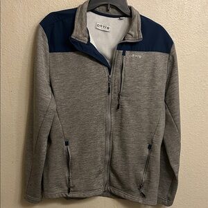Orvis Men Heather Gray Navy Full-Zip Polyester Jacket Size Medium